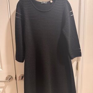 Tahari Black Metallic Textured Long Sleeve Dress with Sheer Panels. Size L.